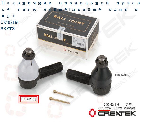 Наконечник рулевой тяги D=24 (левый+правый) без тавотницы CREATEK